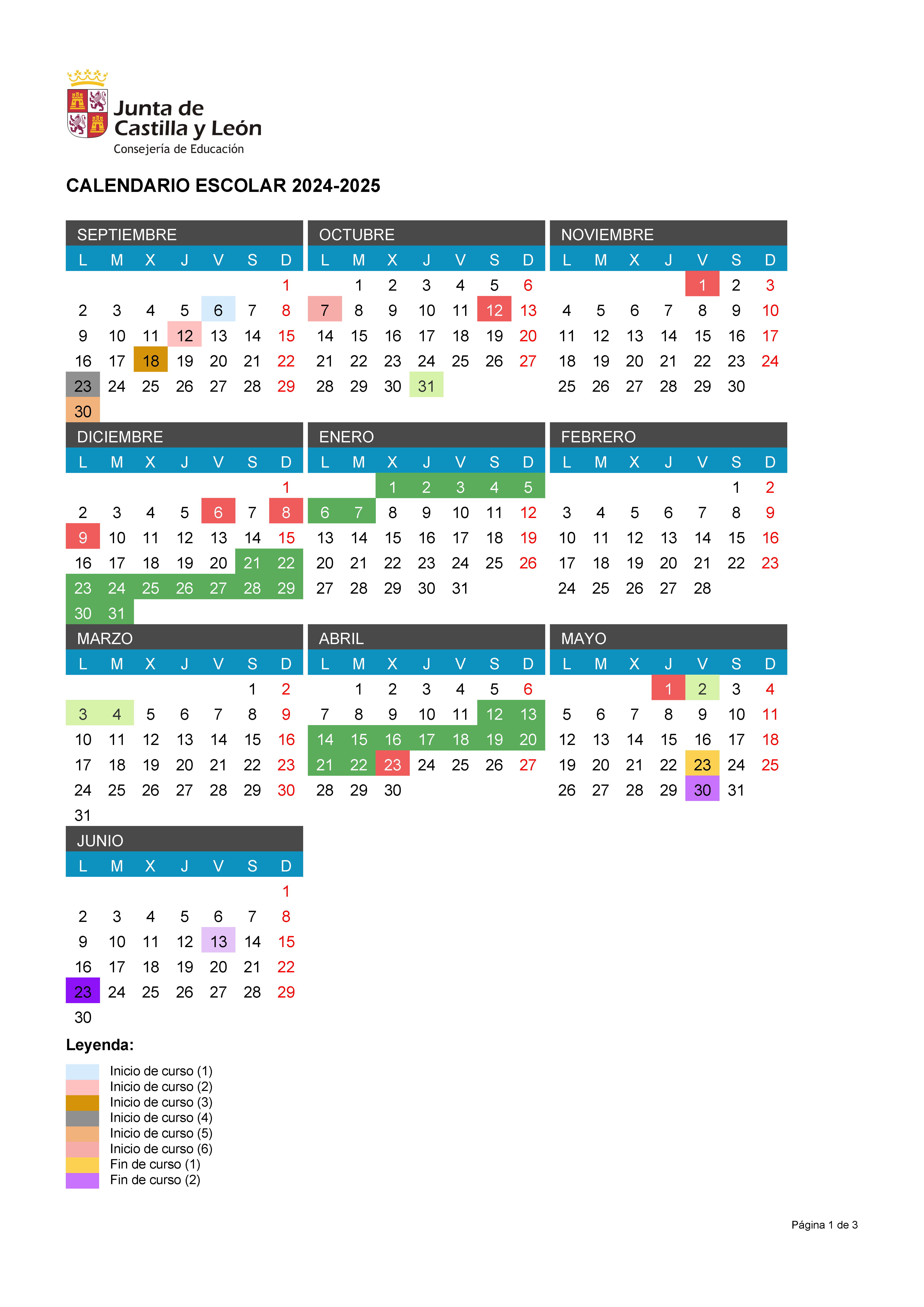 Calendario Escolar 2024 2025 Página 1